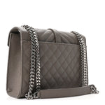 Grain De Poudre Textured Mixed Matelasse Medium Triquilt Monogram Satchel Greyish Brown