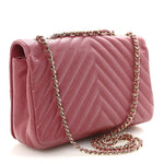 Metallic Calfskin Chevron Quilted Small Statement Flap Pink