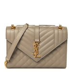 Grain De Poudre Textured Mixed Matelasse Medium Triquilt Monogram Satchel Dusty Grey