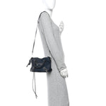 Chevre Silver Metallic Edge Hardware Mini City Bleu de Minuit