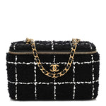 Tweed Pearl Crush Small Vanity Case With Chain  Black White