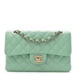 Caviar Quilted Small Double Flap Light Green