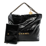 Shiny Calfskin Quilted Chanel 22 Black