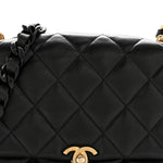 Lambskin Quilted Small Lacquered Chain Flap Black