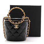 Patent Quilted Afternoon Tea Top Handle Vanity Case With Chain Black