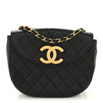 Lambskin Quilted Half Moon Flap Black