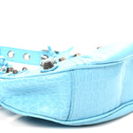 Extra Supple Calfskin Crocodile Embossed Le Cagole Shoulder Bag XS Sky Blue