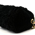 Velvet Camellia Embossed Barrel Clutch With Chain  Black