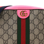 GG Supreme Monogram Textured Dollar Calfskin Web Ophidia Small Crossbody Bag Beige Ebony Fuchsia
