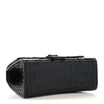Shiny Calfskin Monochrome Crocodile Embossed Small Hourglass Top Handle Bag Black
