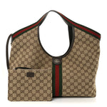 GG Monogram Web Large Giglio Tote Beige Brown