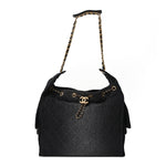 Washed Denim Quilted Medium Chanel 25 Handbag Black