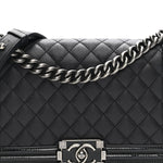 Goatskin Quilted Patent Medium Duo Boy Flap Dark Blue