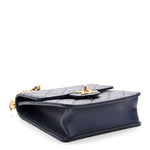 Iridescent Lambskin Quilted Chic Pearls Flap Navy Blue