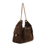 Suede Quilted Small Chanel 25 Handbag Dark Brown
