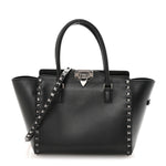 Vitello Small Rockstud Double Handle Tote Black