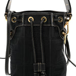 Canvas Vitello King F is Fendi FF Embroidered Mini Mon Tresor Bucket Bag Black
