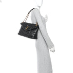 Lambskin Quilted Medium Loulou Puffer Monogram Chain Satchel Black