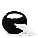 Velvet Diamanté Quilted Pocket Pouch Hobo Black