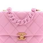 Lambskin Quilted Mini Lacquered Chain Flap Pink