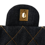 Denim Quilted XXL Travel Flap Bag Dark Blue Orange