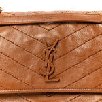 Crinkled Calfskin Matelasse Monogram Medium Niki Chain Satchel Caramel