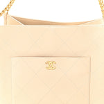 Caviar Stitched Pocket CC Large Tote Light Beige