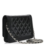 Patent Calfskin Quilted Boy Wallet On Chain WOC Black