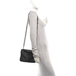 Sheepskin Matelasse Chevron Monogram Medium College Bag Black