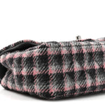 Wool Plaid Quilted Mini Rectangular Flap Pink Grey Multicolor