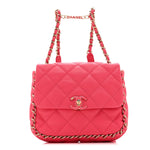 Lambskin Quilted Resin Chain Around Backpack Pink