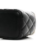 Lambskin Quilted Mini Pearl Crush Vanity Case With Chain Black