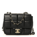 Lambskin Resin Crystal Square Quilted Mini Monacoco Flap Black