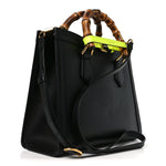 Calfskin Small Diana Tote Bag Black Yellow Fluo