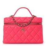 Caviar Quilted Top Handle Slim Vanity With Chain Fuchsia