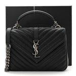 Sheepskin Matelasse Chevron Monogram Medium College Bag Black