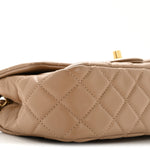Lambskin Quilted Mini Rectangular Pearl Crush Flap Beige