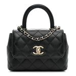 Caviar Quilted Coco Handle Clutch With Chain Black