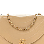 Lambskin Ribbon Stitched Flap Beige