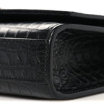 Calfskin Crocodile Embossed Small Classic Monogram Kate Tassel Satchel Black