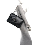 Calfskin Y Quilted Monogram Large Loulou Chain Satchel Black
