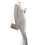 Shiny Aged Calfskin Quilted Clutch With Chain Dark Beige