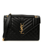 Grain De Poudre Textured Mixed Matelasse Triquilt Medium Monogram Satchel Black