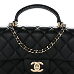 Lambskin Quilted Mini Top Handle Rectangular Flap Black