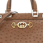 Ostrich Medium Zumi Top Handle Bag Brown