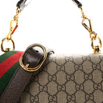 GG Supreme Monogram Textured Dollar Calfskin Web Medium Blondie Top Handle Shoulder Flap Bag Beige Ebony New Acero