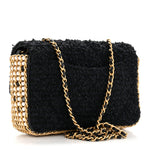 Tweed Quilted Mini Side Pearl Flap Bag Black