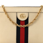 Textured Calfskin Web Small Ophidia Chain Shoulder Bag Mystic White