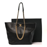 Shiny Caviar Stitched Softly Quilted Tote Black