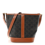 Triomphe Canvas Calfskin Small Bucket Bag Tan